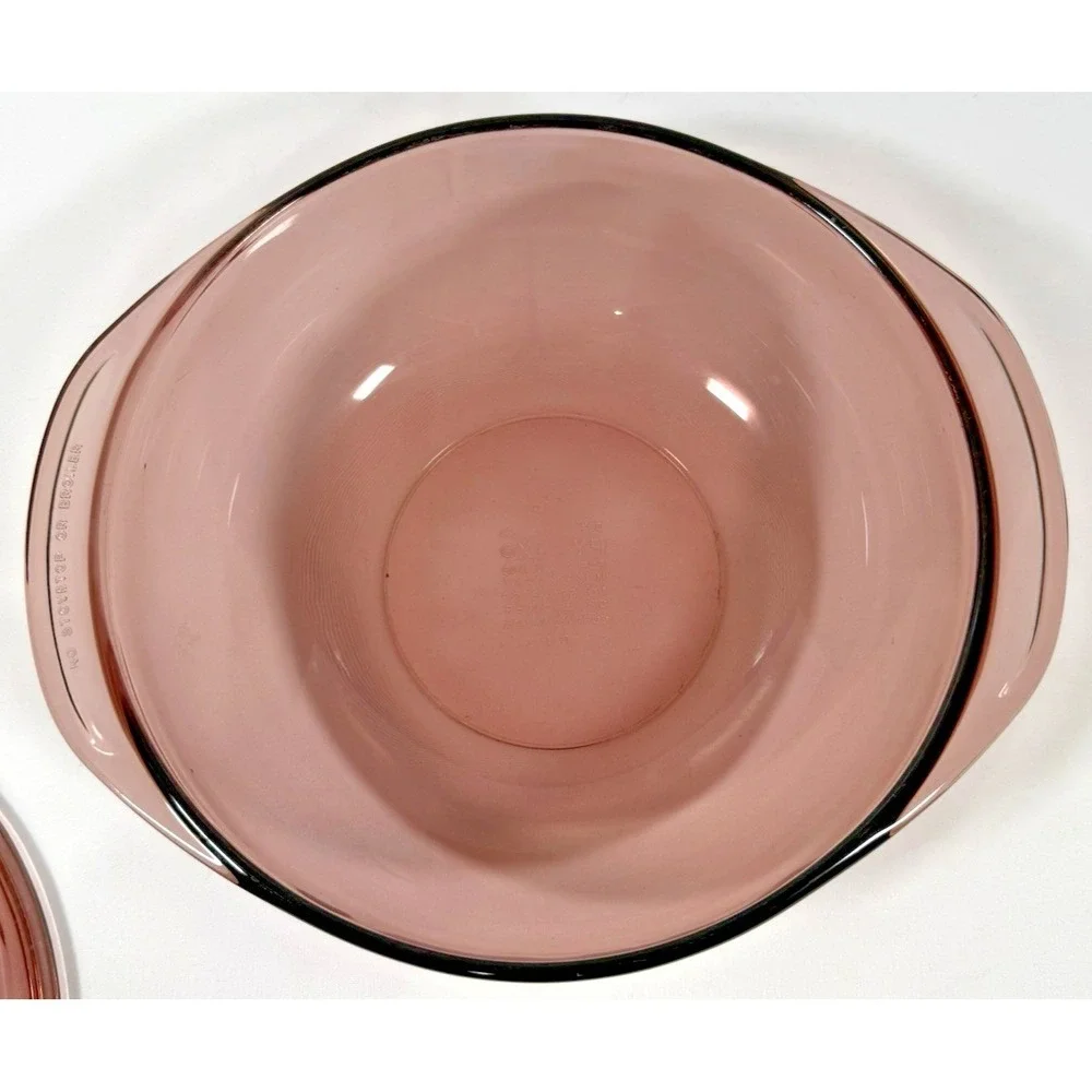Pyrex Casserole Dish 2qt Cranberry Plum Glass Round Lid 024 Vintage USA